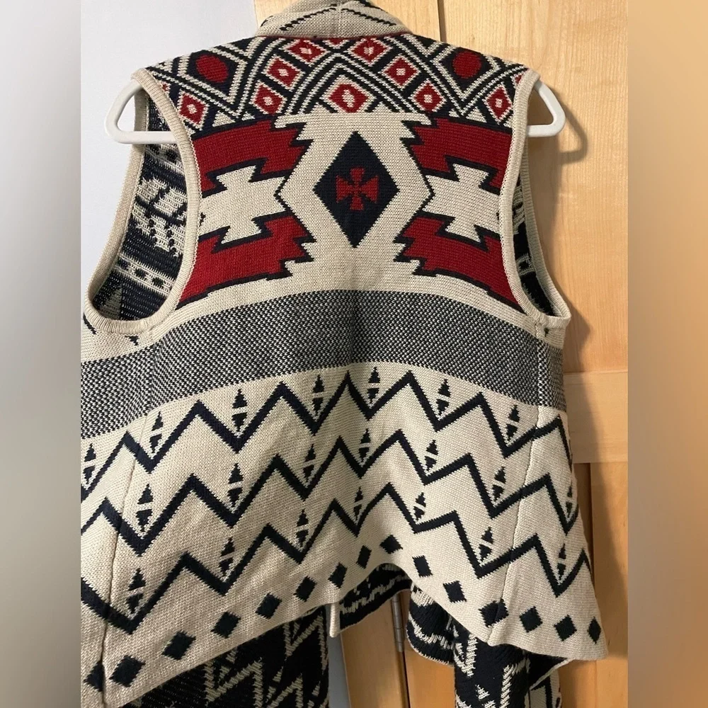 Do Everything In Love Aztec Southwestern Knit Vest Cardigan Drape Open Front OS - Picture 3 of 4